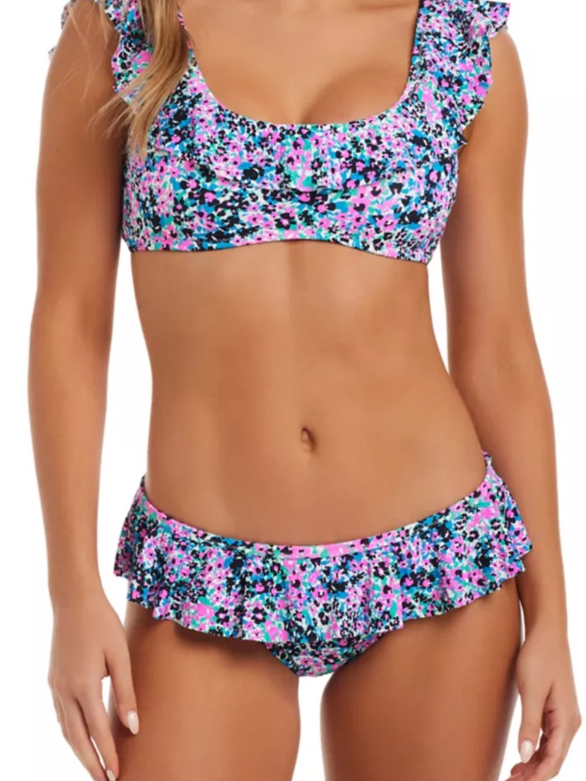 Jessica Simpson Floral Ruffle Bikini Set, Women's Size Xl